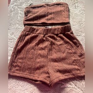 SHEIN Brown Knit 2 Piece Set Bandeau Top Shorts Size Small